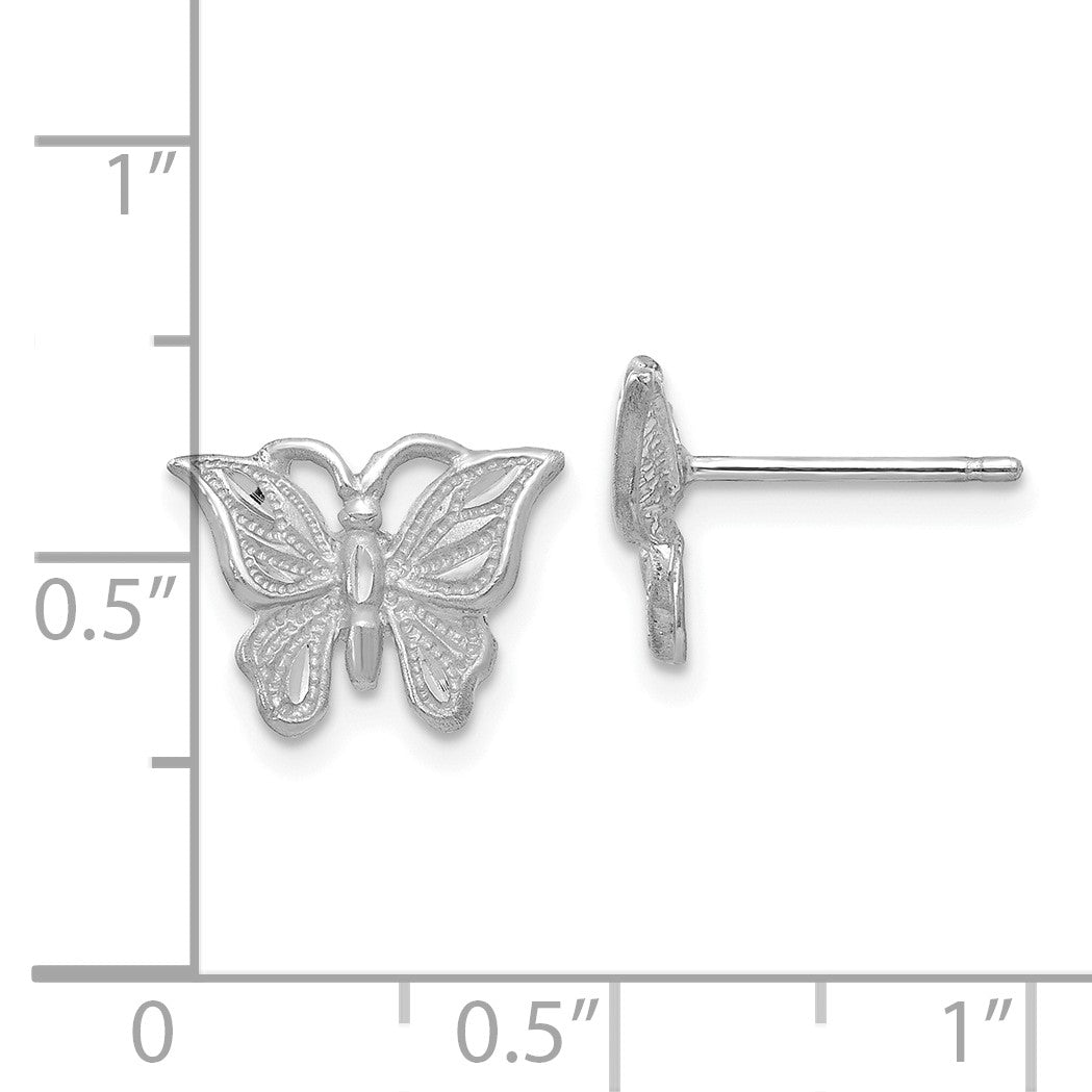 14K White Gold Diamond-cut Butterfly Post Earrings