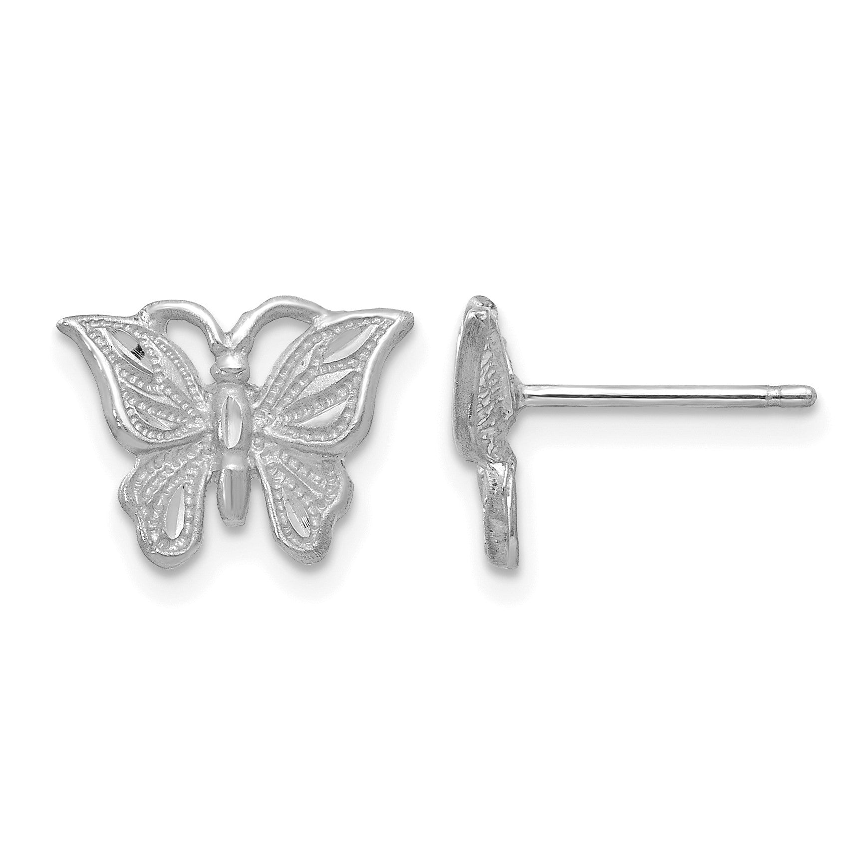 14K White Gold Diamond-cut Butterfly Post Earrings