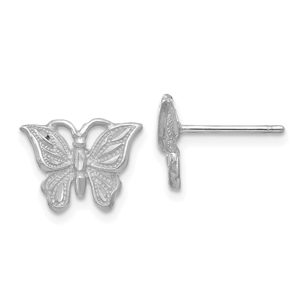 14K White Gold Diamond-cut Butterfly Earrings