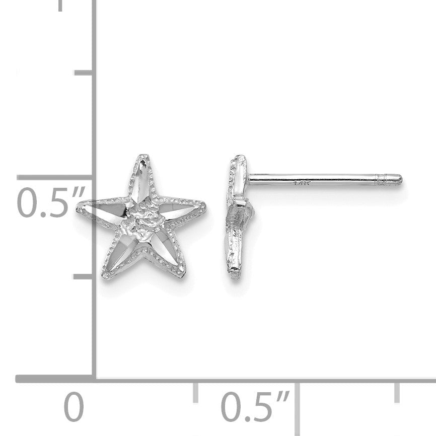 14k White Gold Diamond-cut Starfish Earrings