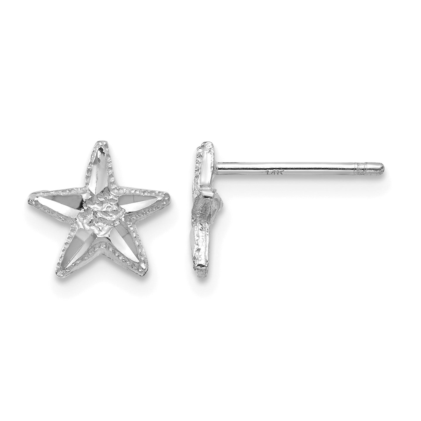 14k White Gold Diamond-cut Starfish Earrings