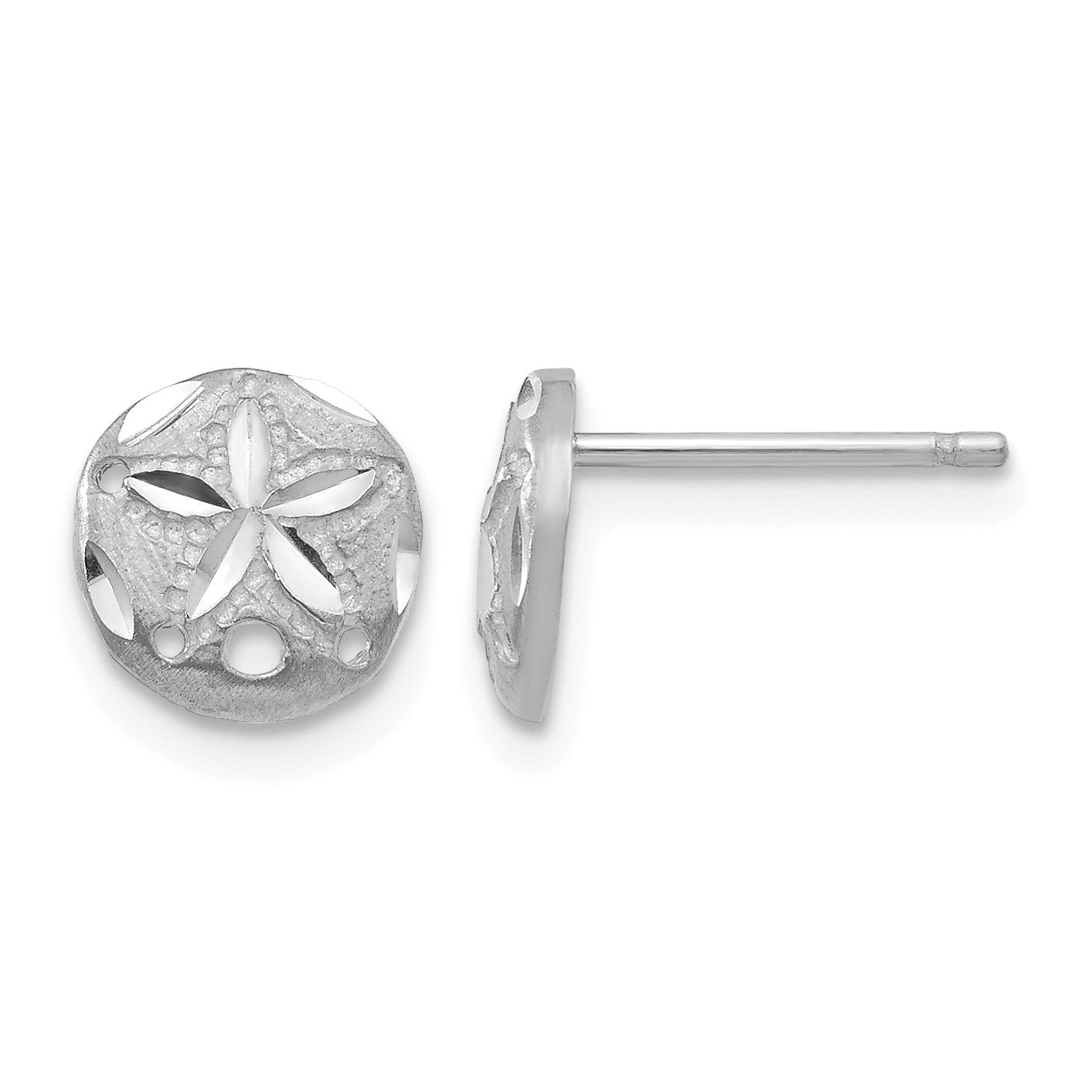 14k White Gold Diamond-cut Sand Dollar Earrings