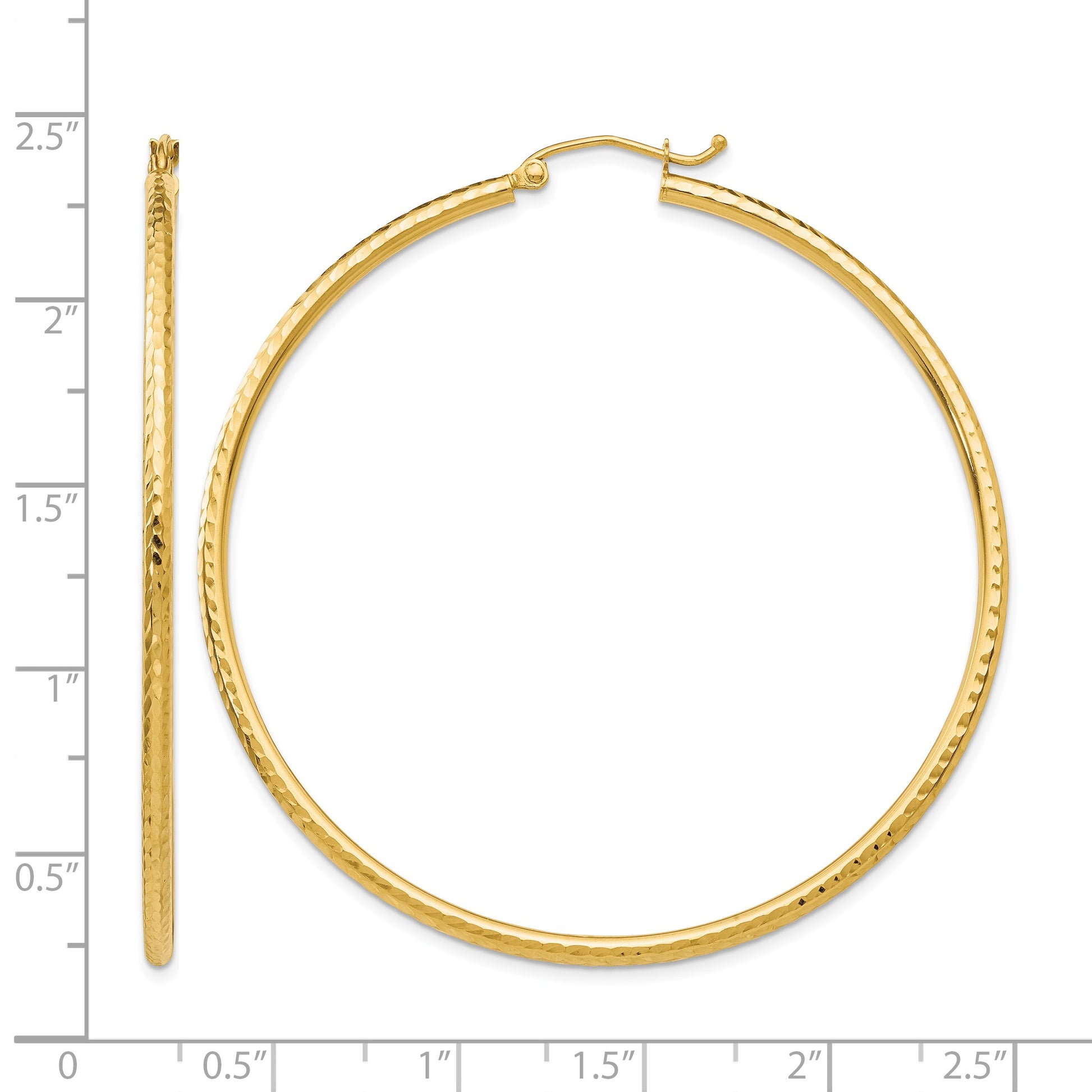 14k 2x55mm Diamond-cut Round Tube Hoop Earrings