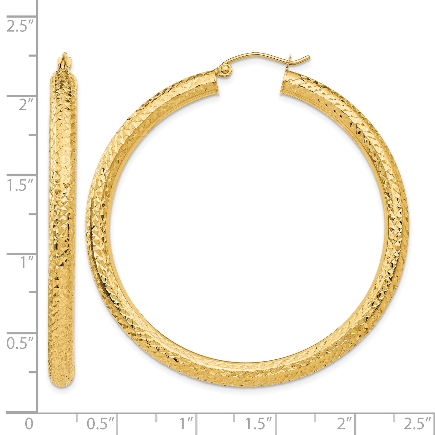 14k 4x50mm Diamond-cut Round Tube Hoop Earrings
