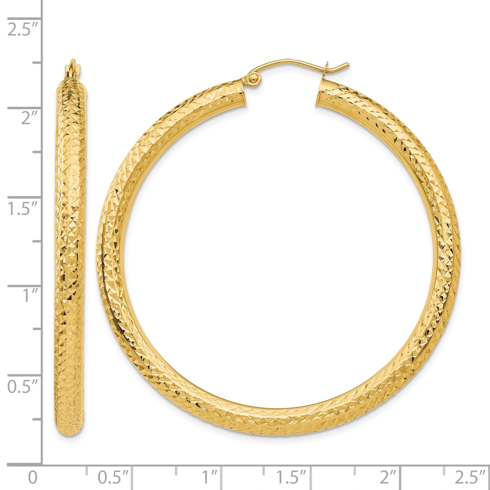 14k 4x50mm Diamond-cut Round Tube Hoop Earrings