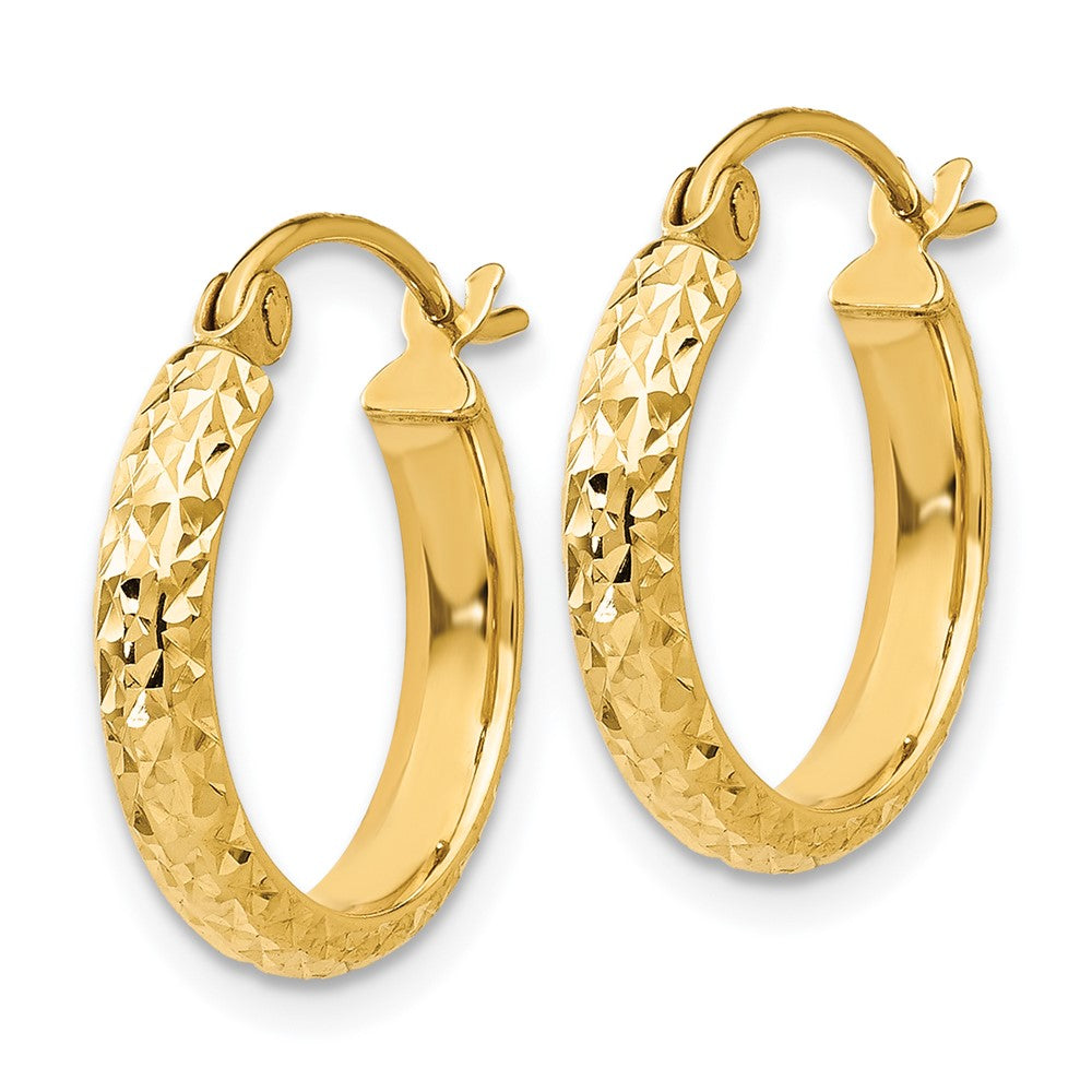 14K Diamond-cut 2.8x15mm Hollow Hoop Earrings