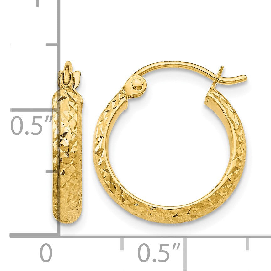 14K 2.8x15mm Diamond-cut Tube Hoop Earrings