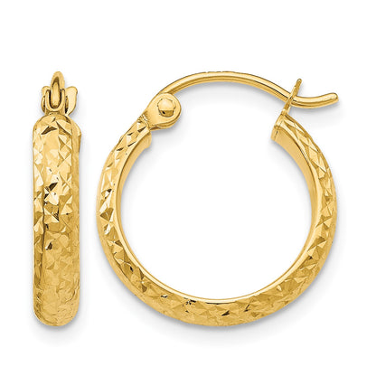 14K 2.8x15mm Diamond-cut Tube Hoop Earrings