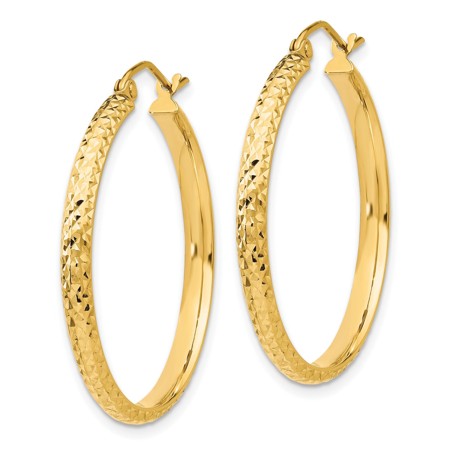 14K 2.8x30mm Diamond-cut Tube Hoop Earrings