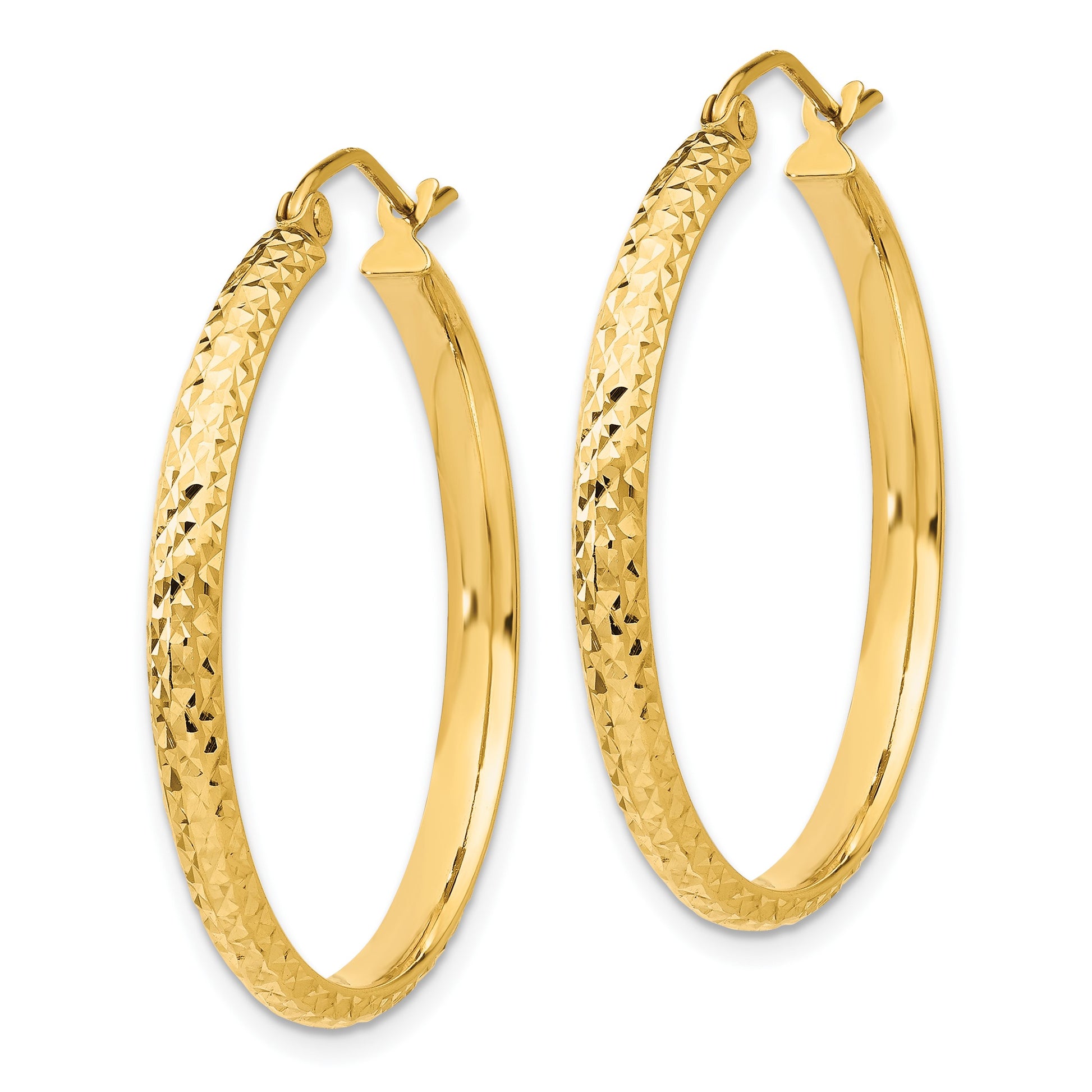 14K 2.8x30mm Diamond-cut Tube Hoop Earrings