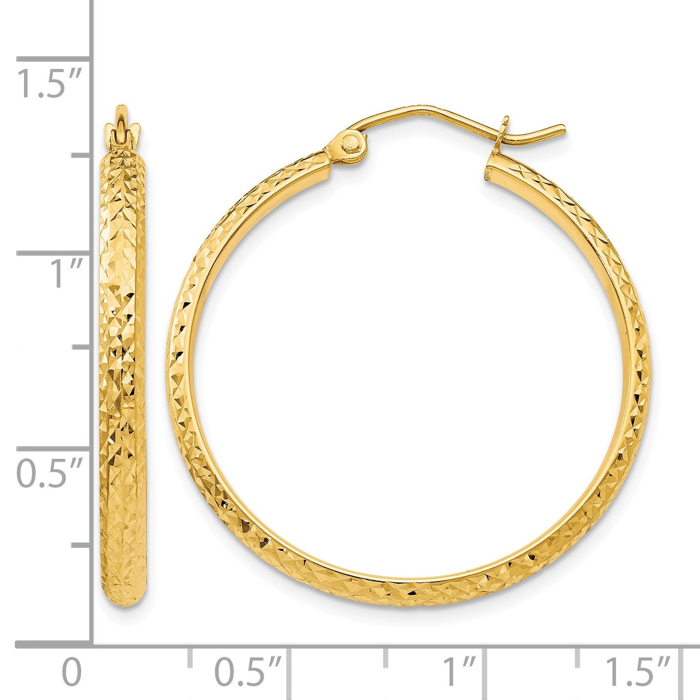 14K 2.8x30mm Diamond-cut Tube Hoop Earrings