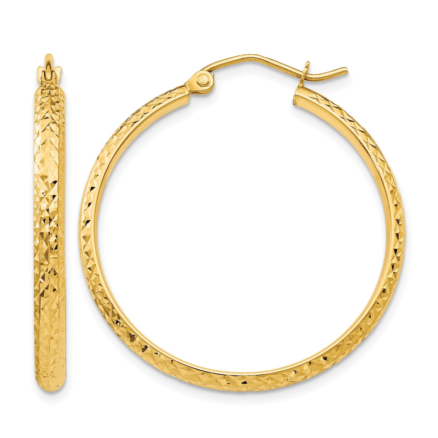 14K 2.8x30mm Diamond-cut Tube Hoop Earrings