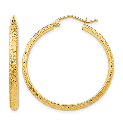 14K 2.8x30mm Diamond-cut Tube Hoop Earrings