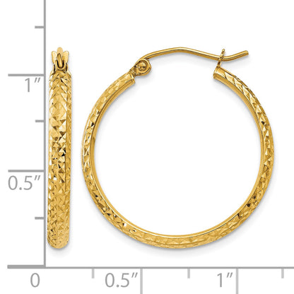 14K 2.8x25mm Diamond-cut Tube Hoop Earrings