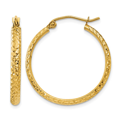 14K 2.8x25mm Diamond-cut Tube Hoop Earrings