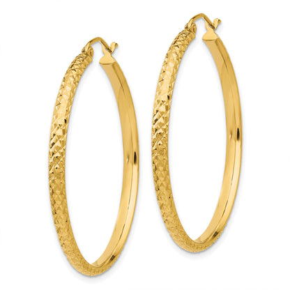 14K 2.8x37mm Diamond-cut Tube Hoop Earrings