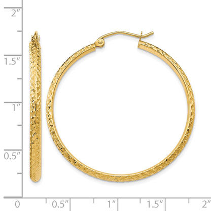 14K 2.8x37mm Diamond-cut Tube Hoop Earrings