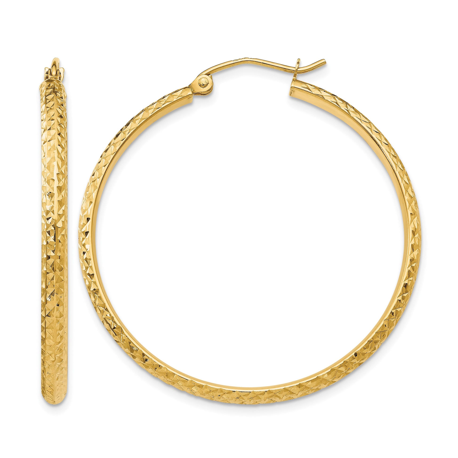 14K 2.8x37mm Diamond-cut Tube Hoop Earrings