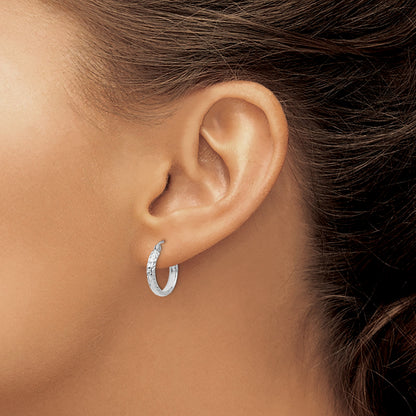 14K White Gold 2.8x15mm Diamond-cut Tube Hoop Earrings