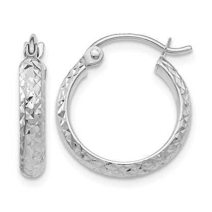 14K White Gold 2.8x15mm Diamond-cut Tube Hoop Earrings