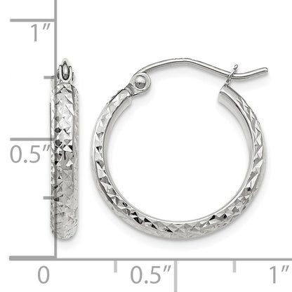 14K White Gold 2.8x18mm Diamond-cut Tube Hoop Earrings
