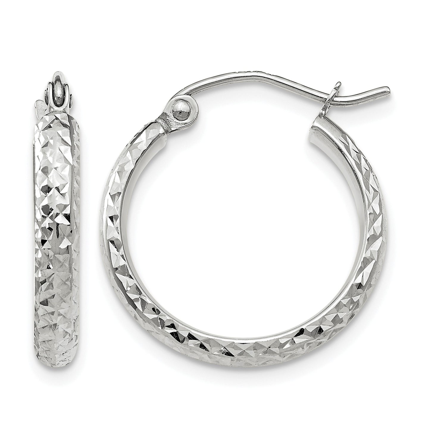 14K White Gold 2.8x18mm Diamond-cut Tube Hoop Earrings