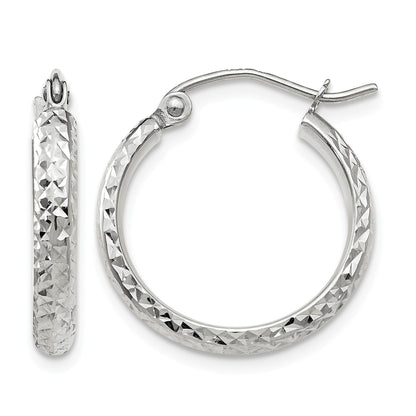 14K White Gold 2.8x18mm Diamond-cut Tube Hoop Earrings
