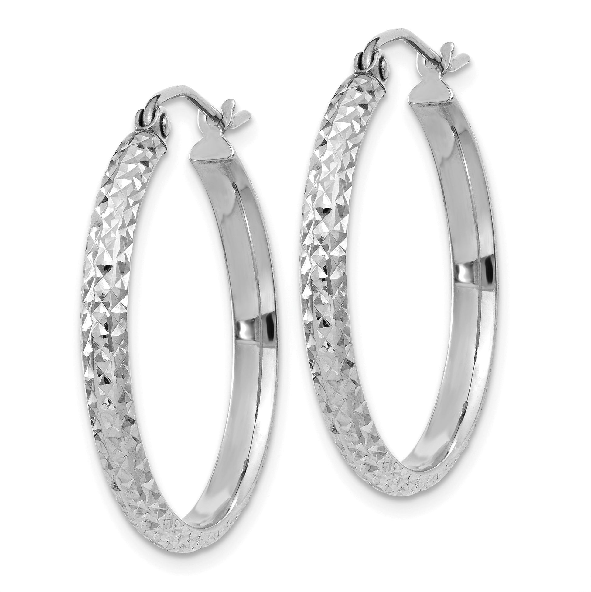 14K White Gold 2.8x25mm Diamond-cut Tube Hoop Earrings