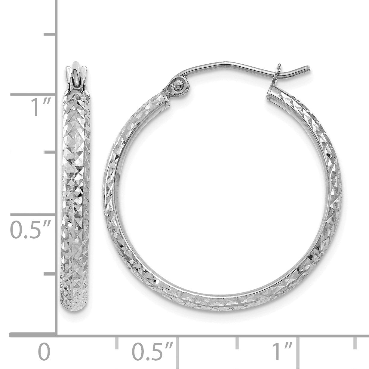 14K White Gold 2.8x25mm Diamond-cut Tube Hoop Earrings