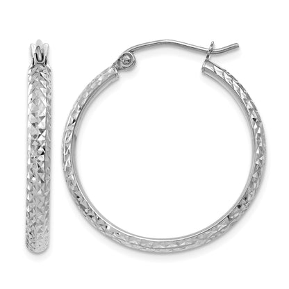 14K White Gold 2.8x25mm Diamond-cut Tube Hoop Earrings