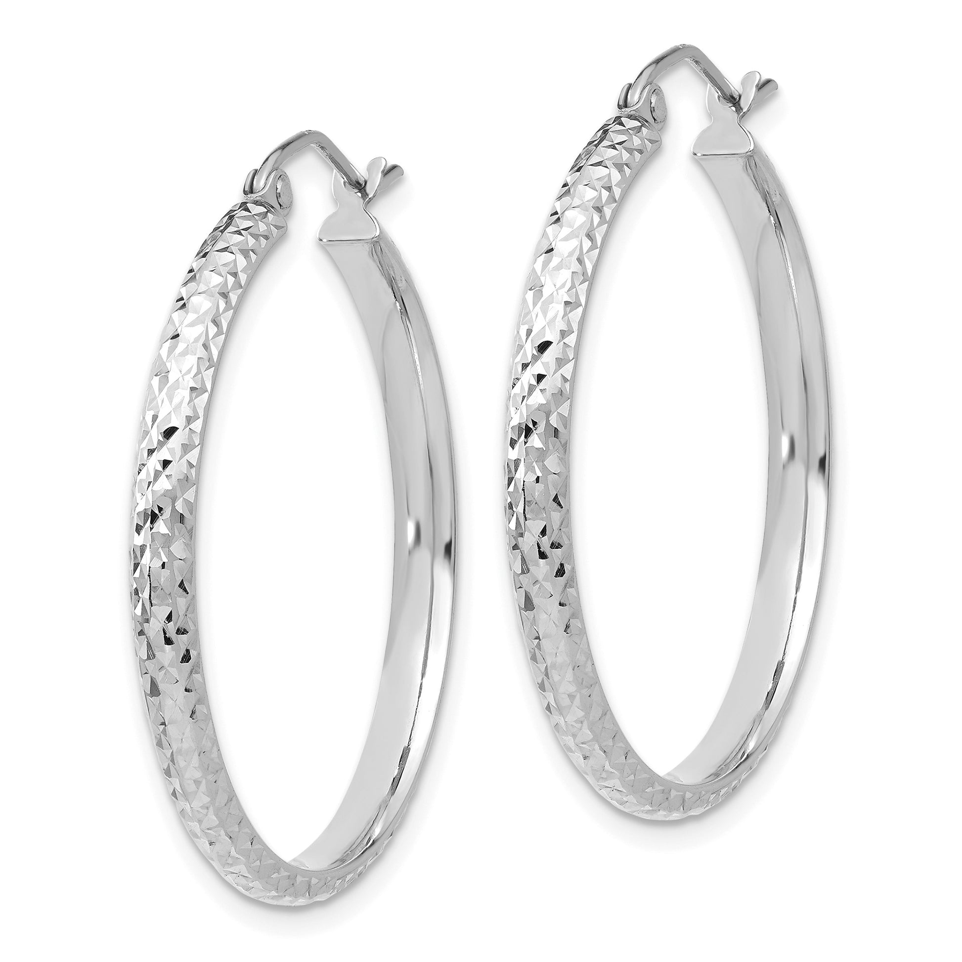 14K White Gold 2.8x30mm Diamond-cut Tube Hoop Earrings