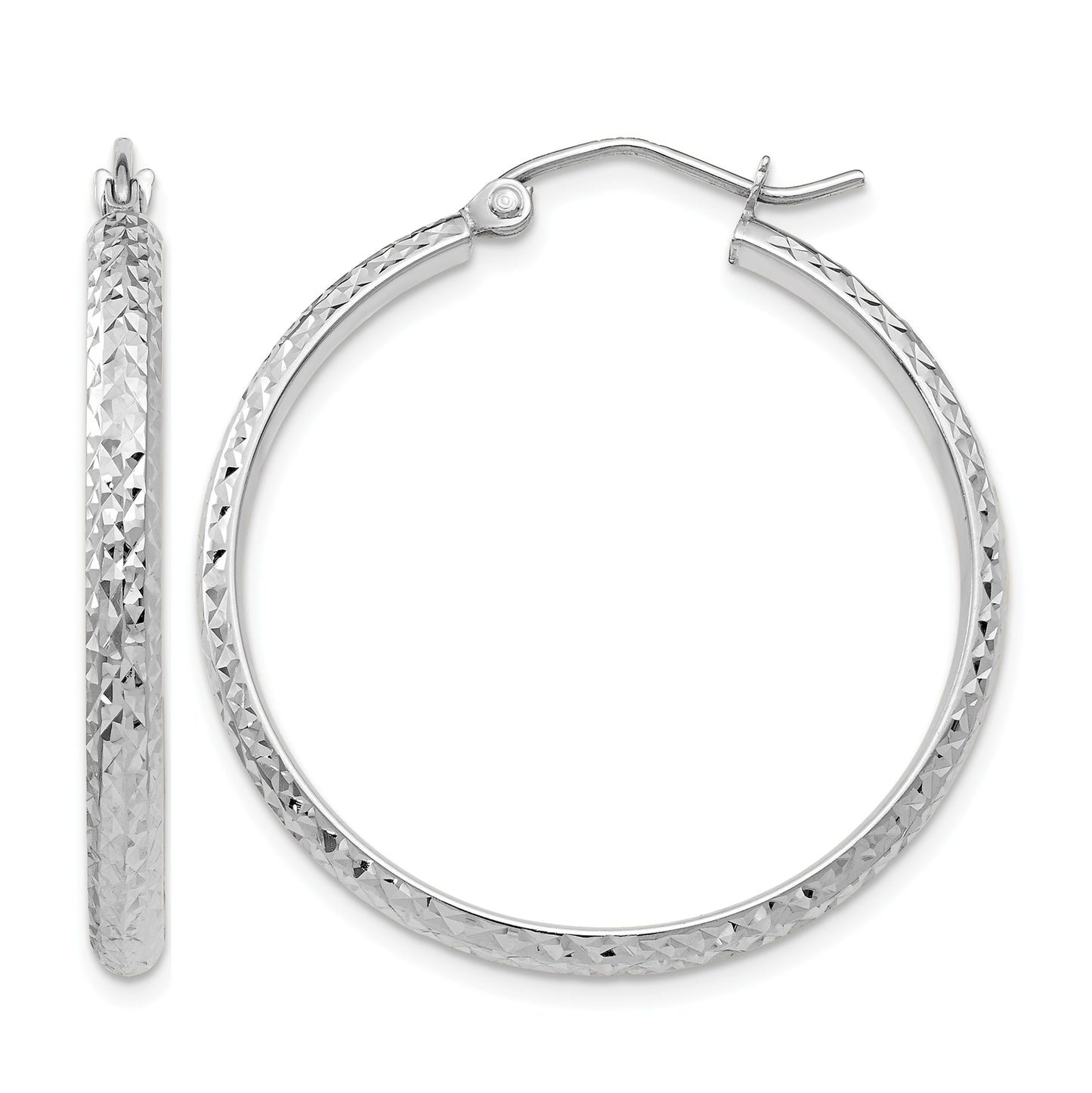 14K White Gold 2.8x30mm Diamond-cut Tube Hoop Earrings