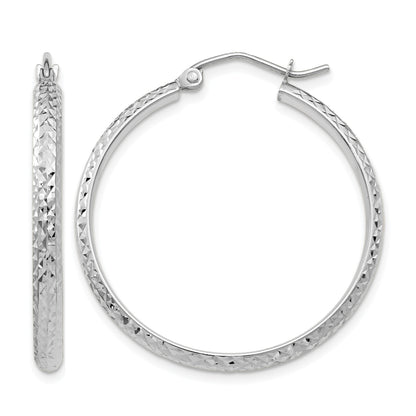 14K White Gold 2.8x30mm Diamond-cut Tube Hoop Earrings