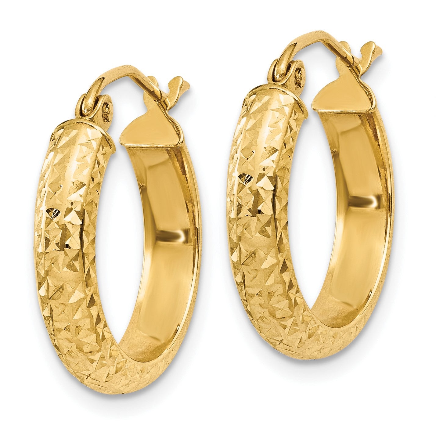14K 3.5x17mm Diamond-cut Tube Hoop Earrings