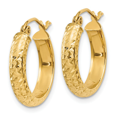 14K 3.5x17mm Diamond-cut Tube Hoop Earrings