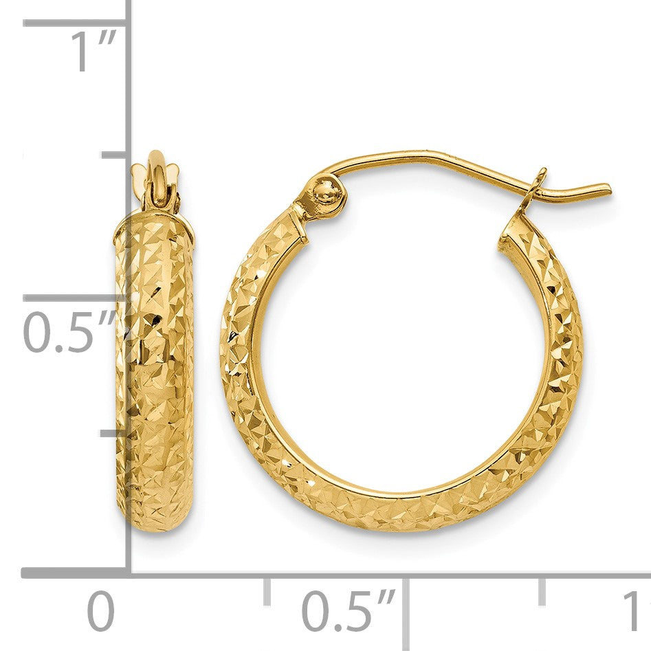 14K 3.5x17mm Diamond-cut Tube Hoop Earrings