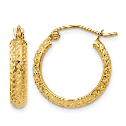 14K 3.5x17mm Diamond-cut Tube Hoop Earrings