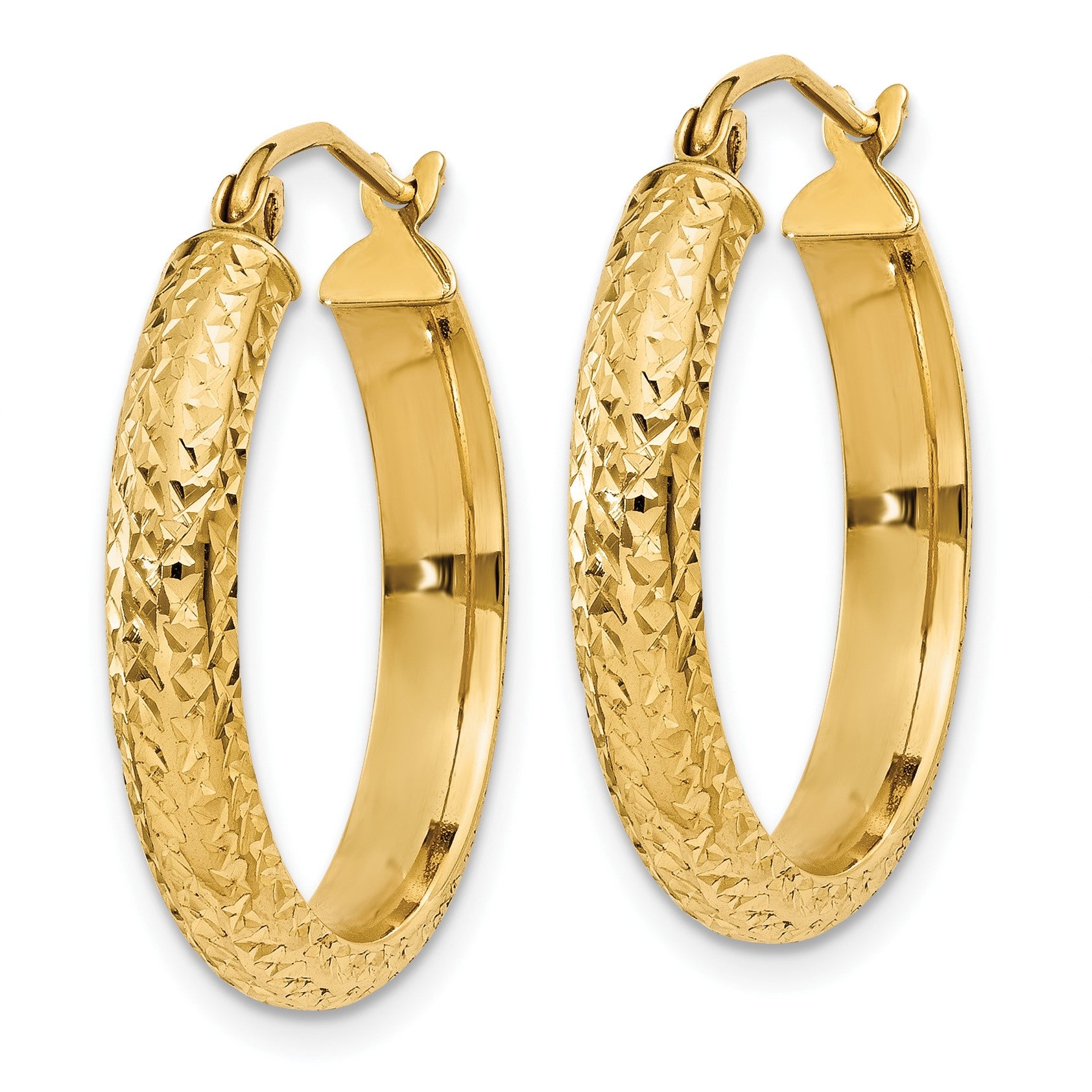 14K 3.5x22mm Diamond-cut Tube Hoop Earrings