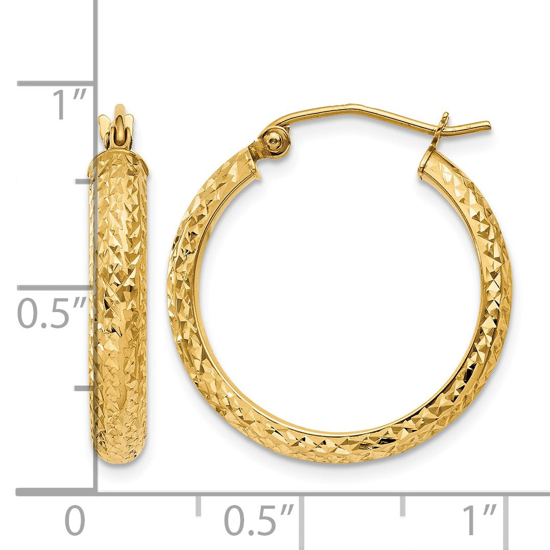 14K 3.5x22mm Diamond-cut Tube Hoop Earrings