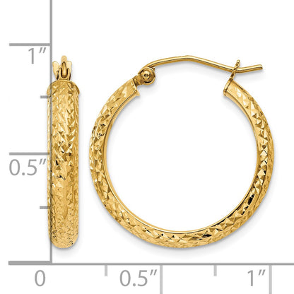 14K 3.5x22mm Diamond-cut Tube Hoop Earrings