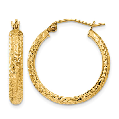 14K 3.5x22mm Diamond-cut Tube Hoop Earrings