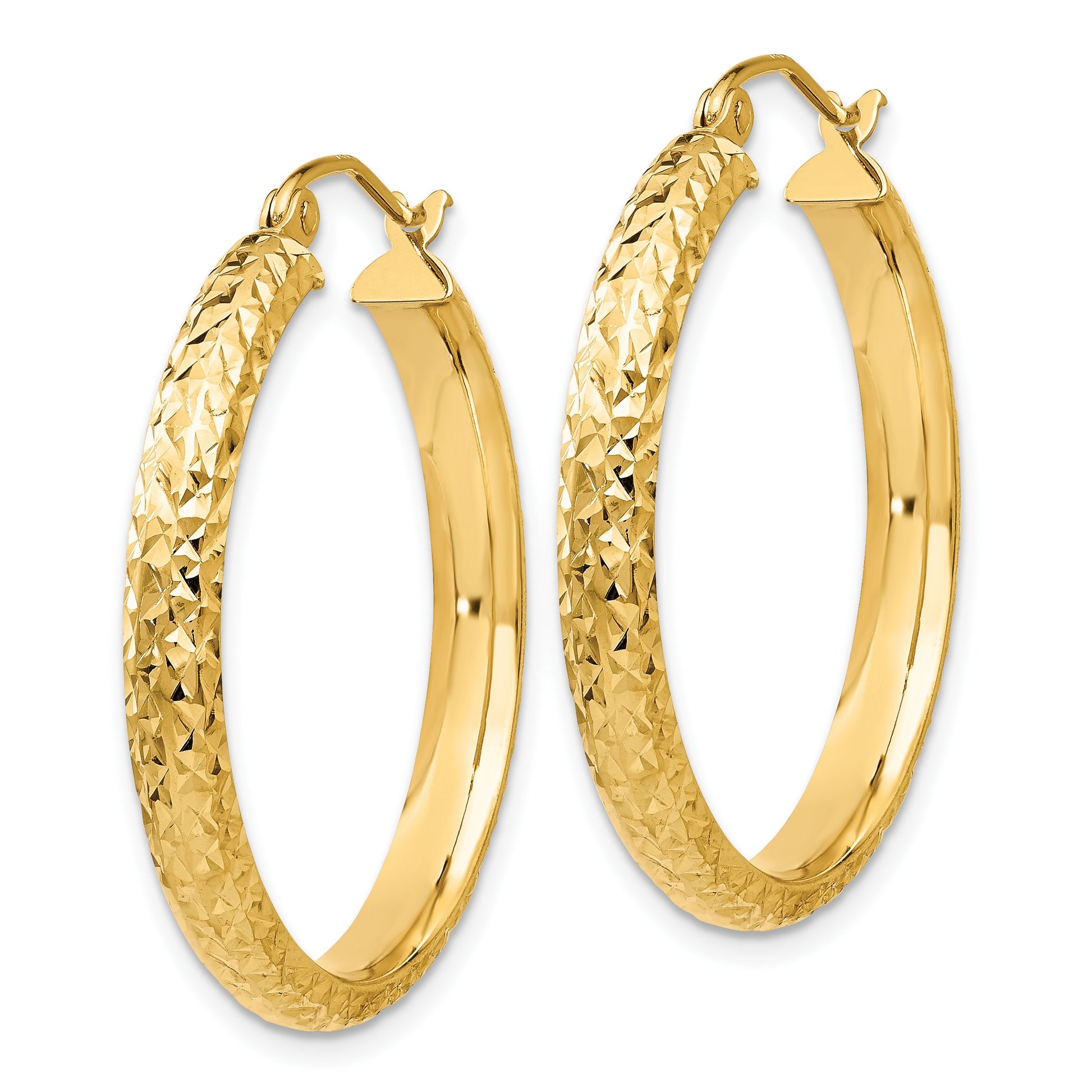 14K 3.5x28mm Diamond-cut Tube Hoop Earrings