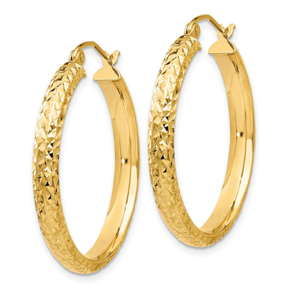 14K 3.5x28mm Diamond-cut Tube Hoop Earrings