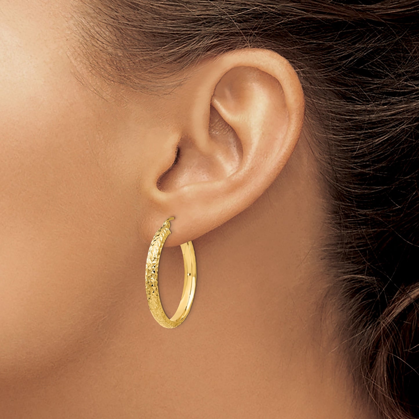 14K 3.5x28mm Diamond-cut Tube Hoop Earrings