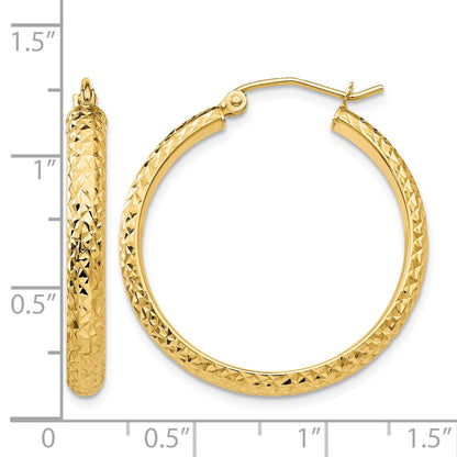 14K 3.5x28mm Diamond-cut Tube Hoop Earrings