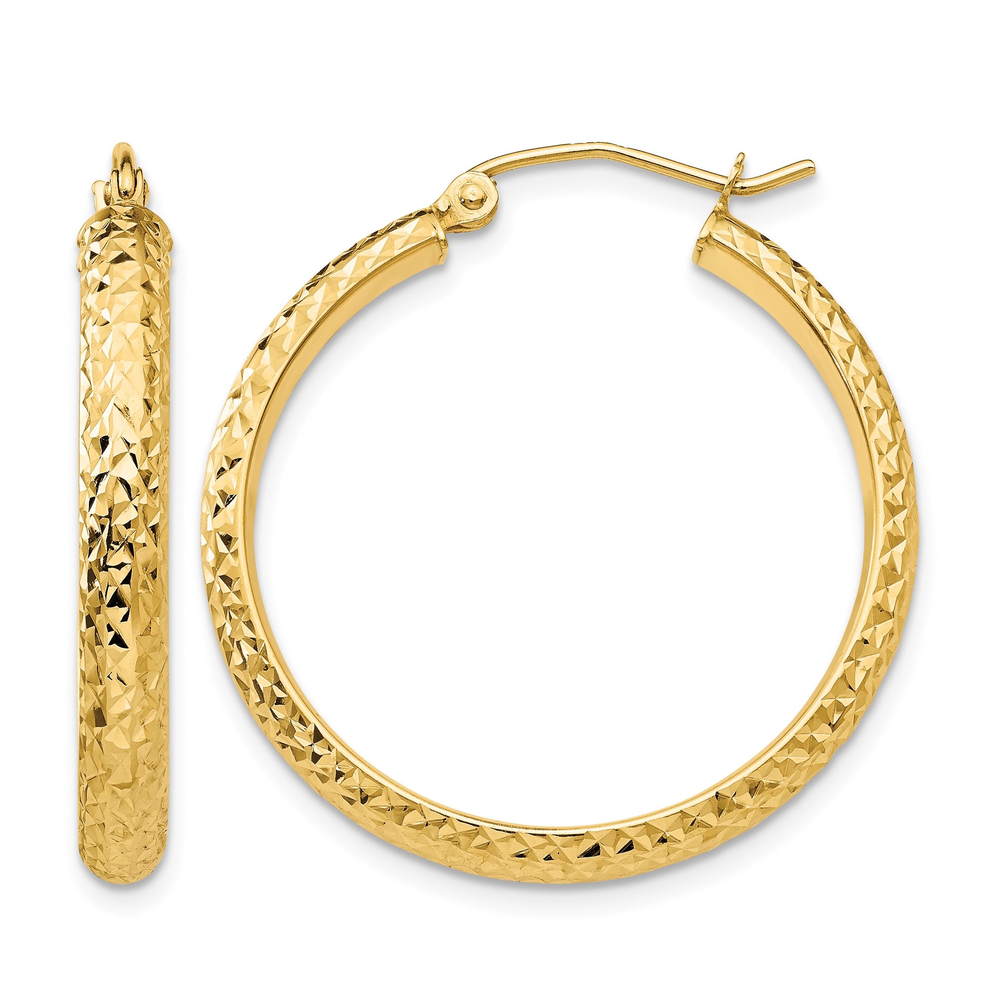 14K 3.5x28mm Diamond-cut Tube Hoop Earrings