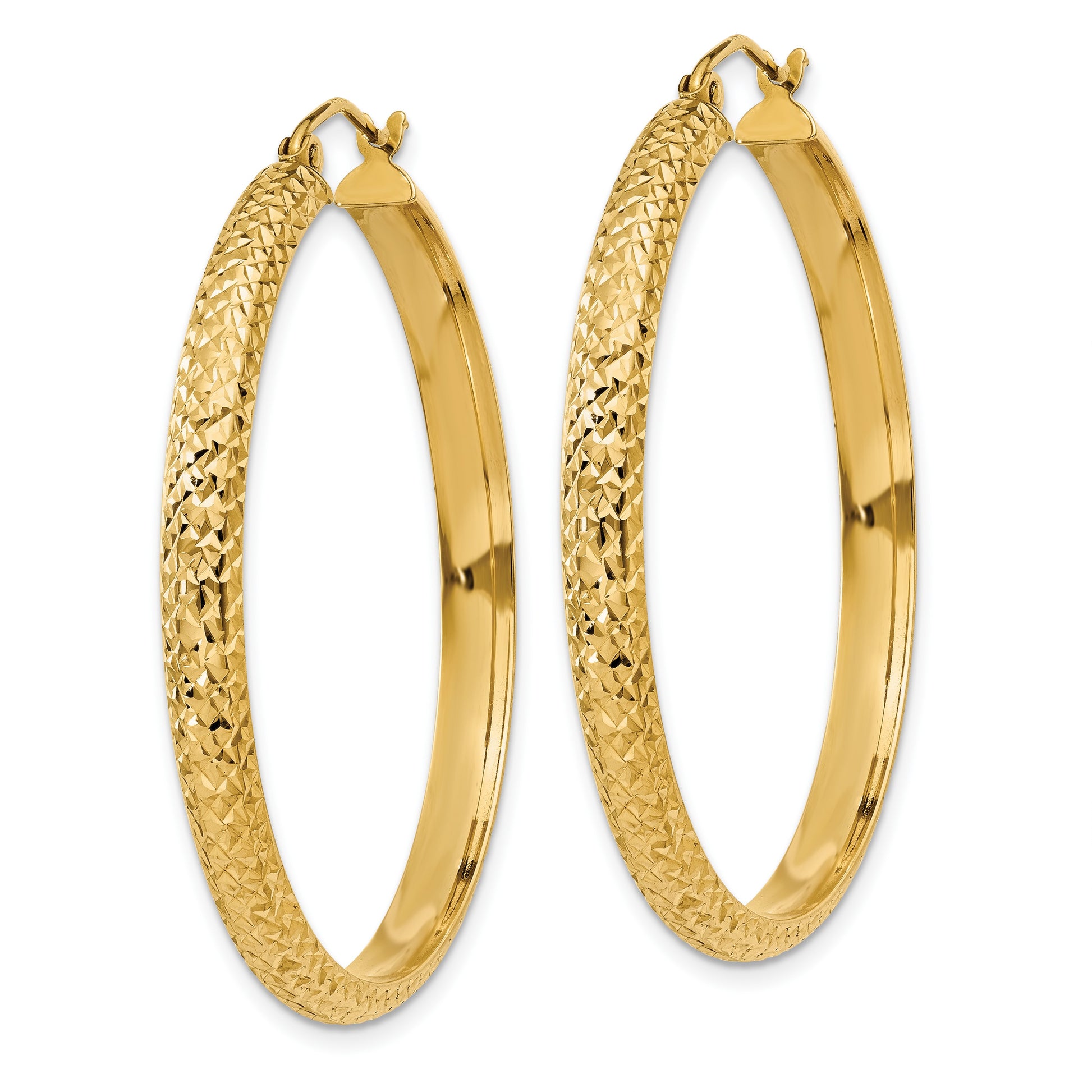 14K 3.5x38mm Diamond-cut Tube Hoop Earrings