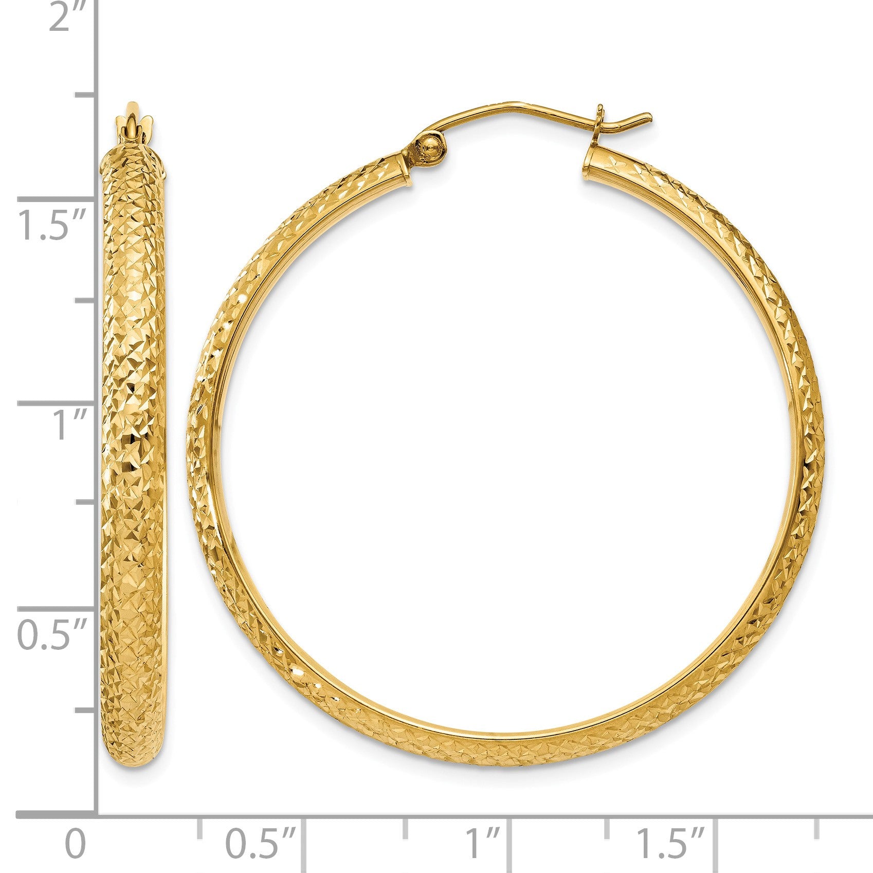 14K 3.5x38mm Diamond-cut Tube Hoop Earrings