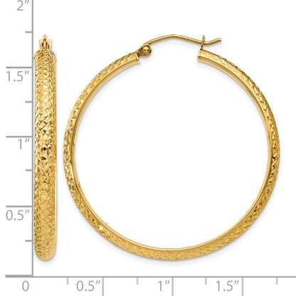 14K 3.5x38mm Diamond-cut Tube Hoop Earrings