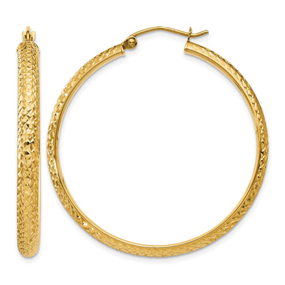 14K 3.5x38mm Diamond-cut Tube Hoop Earrings